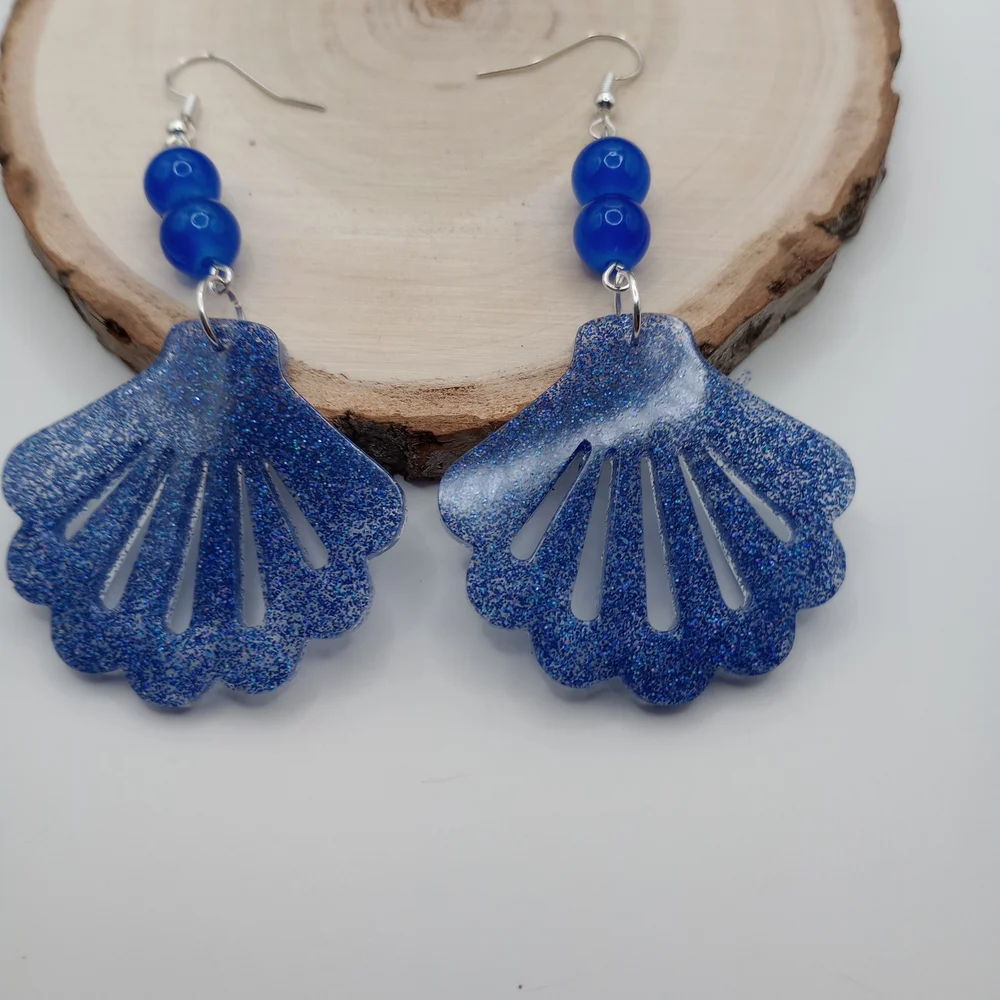 Blue Shell Earrings - Picture 4 of 10